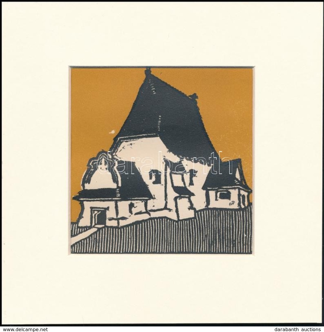 Kós Károly (1883-1977): Ház, Színes Linómetszet, Papír, Jelzés Nélkül, Paszpartuban, 10×10 Cm - Other & Unclassified