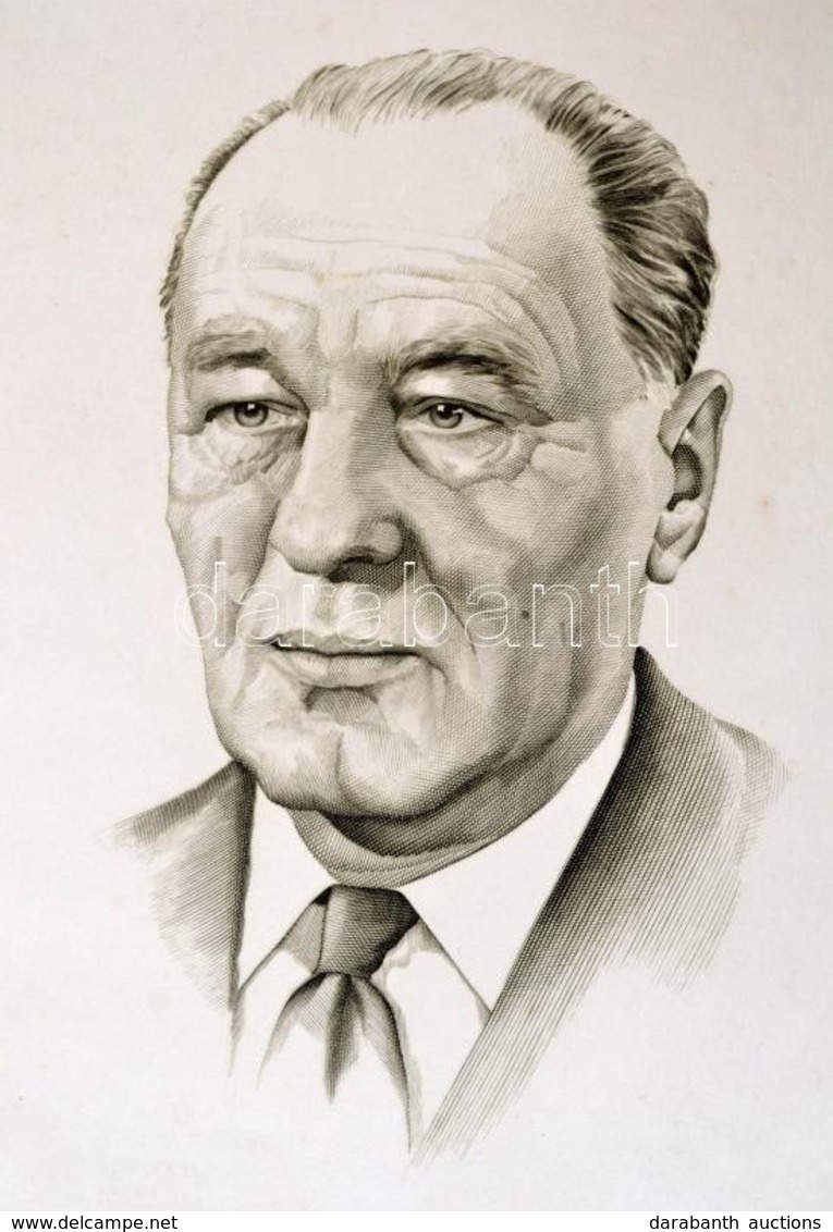 Nagy Zoltán (1916-1987): Kádár János. Rézkarc, Papír, Jelzett, 25×19 Cm - Andere & Zonder Classificatie