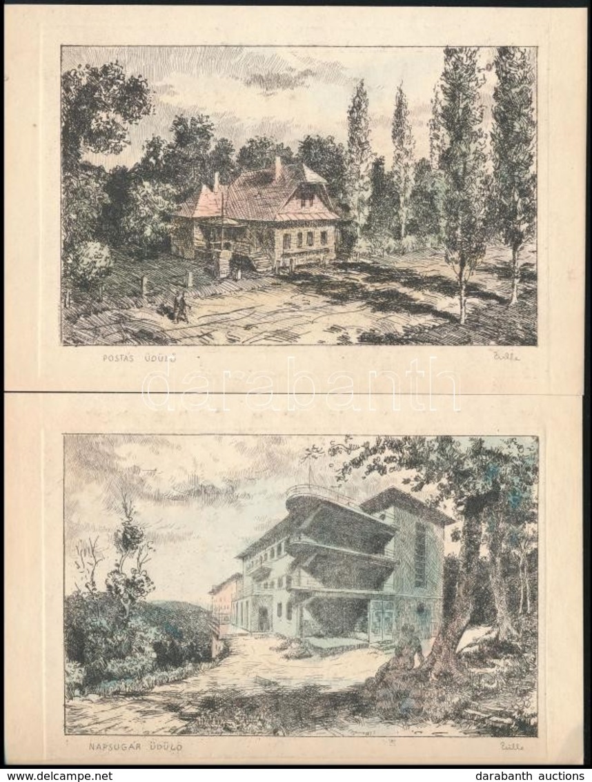 Zsille Győző (1925-): 3 Db üdülőket ábrázoló Rézkarc. 9x13 Cm - Other & Unclassified