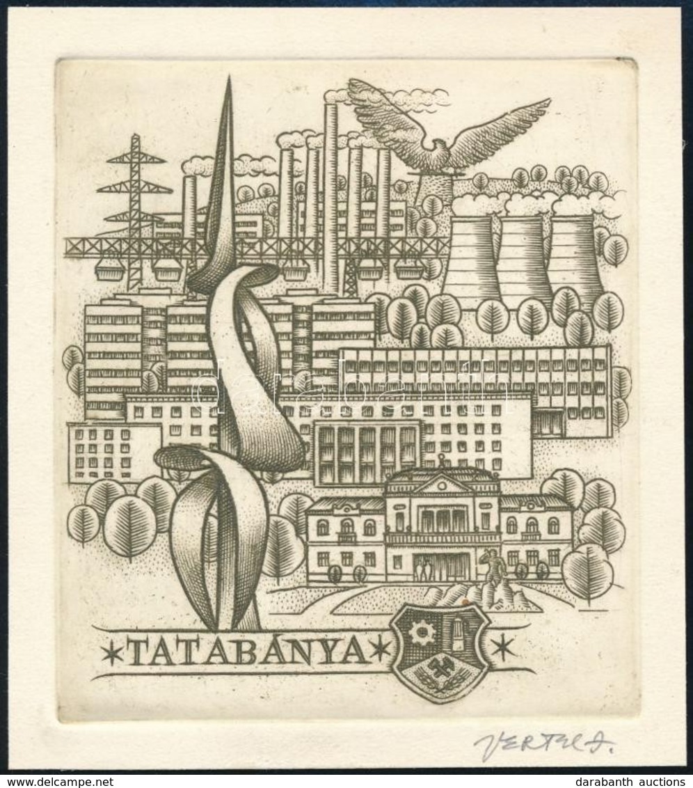 Vertel József (1922-1993): Tatabánya. Rézkarc, Papír, Jelzett, 10x11 Cm. - Sonstige & Ohne Zuordnung