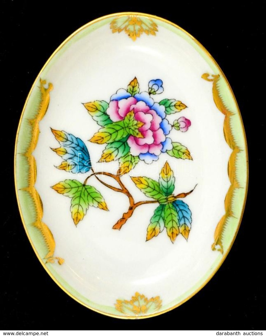 Herendi Viktória Mintás Porcelán Tálka, Kézzel Festett, Jelzett, Hibátlan, 9,5×7,5  Cm - Other & Unclassified