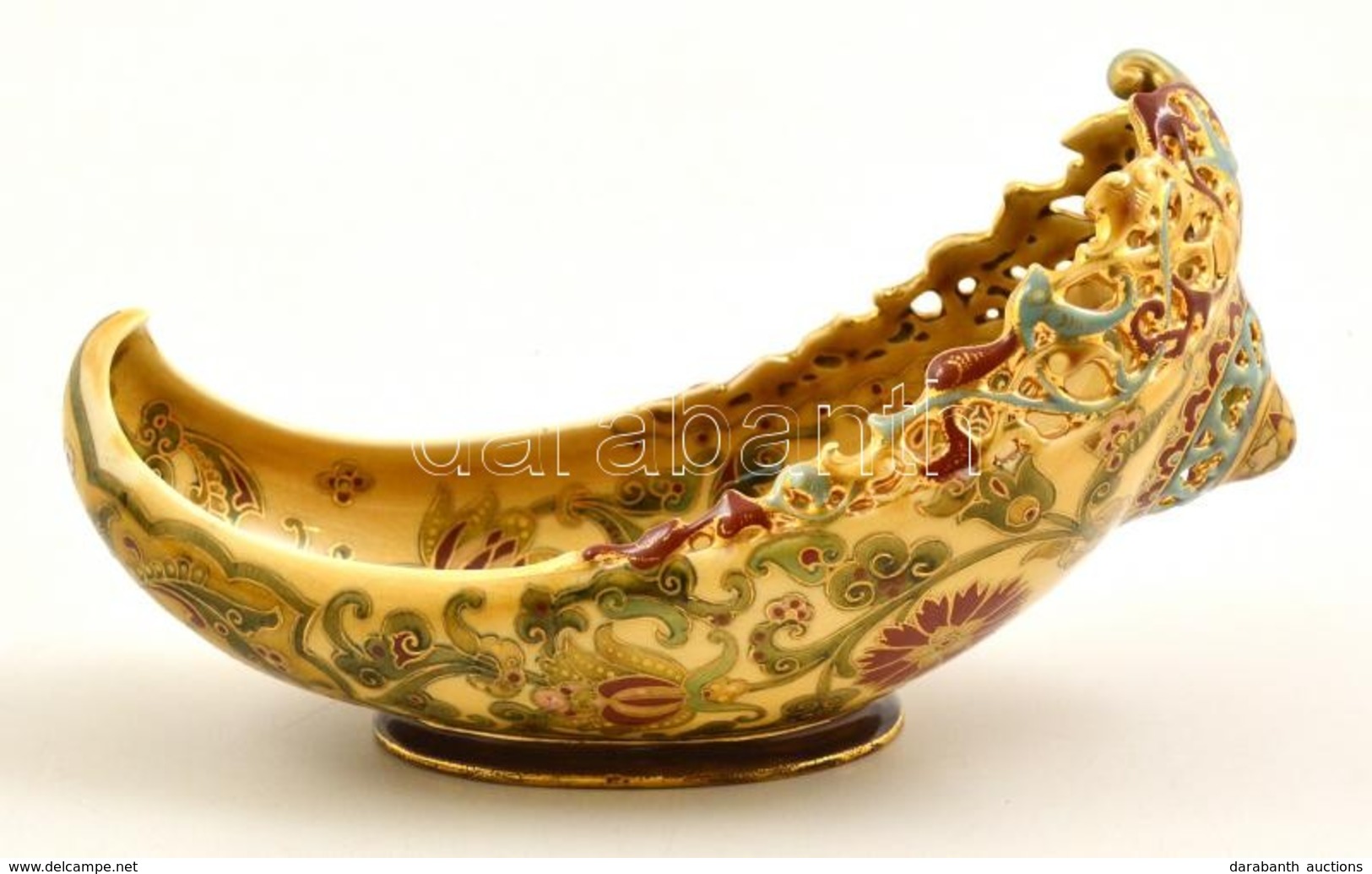 Zsolnay Historizáló áttört Jardiniere, Kézzel Festett Porcelánfajansz, Apró Kopással, Jelzett (TJM) H:26 Cm, M:16 Cm - Andere & Zonder Classificatie