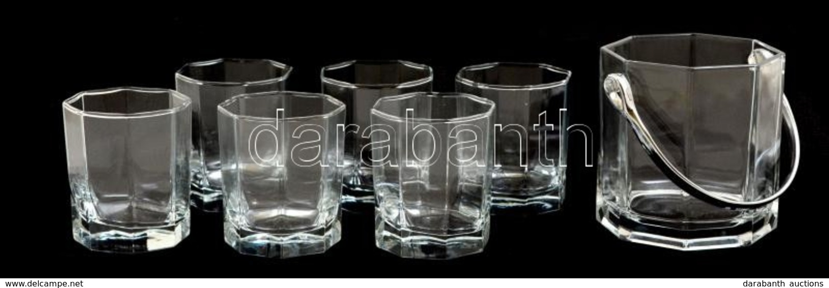 6 Db Szögletes Whisky-s Pohár és Jégtartó Eredeti Dobozában - Glass & Crystal