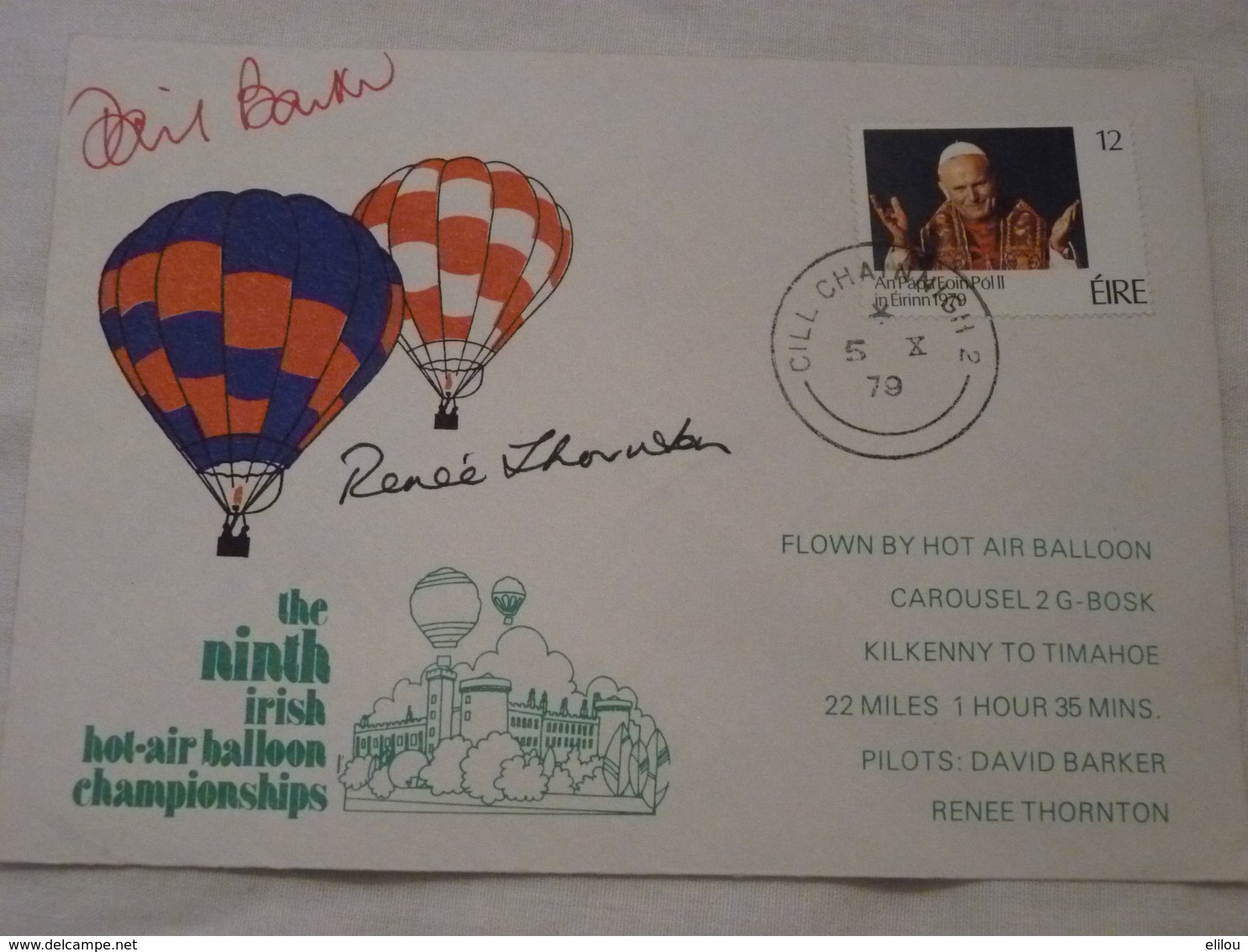 Rare! Marcophilie Avec Autographe Irlande Eire Montgolfiere Balloon Flown By Air Enveloppe!!! - Airmail