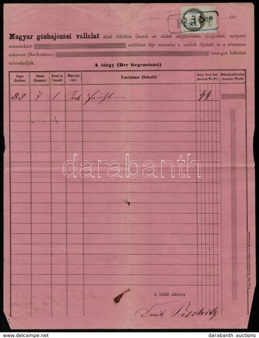 1867 Magyar Gőzhajózási VÁllalat Fuvarlevele / Bill Of Fright Of Middle-Danube Steamship Company - Zonder Classificatie