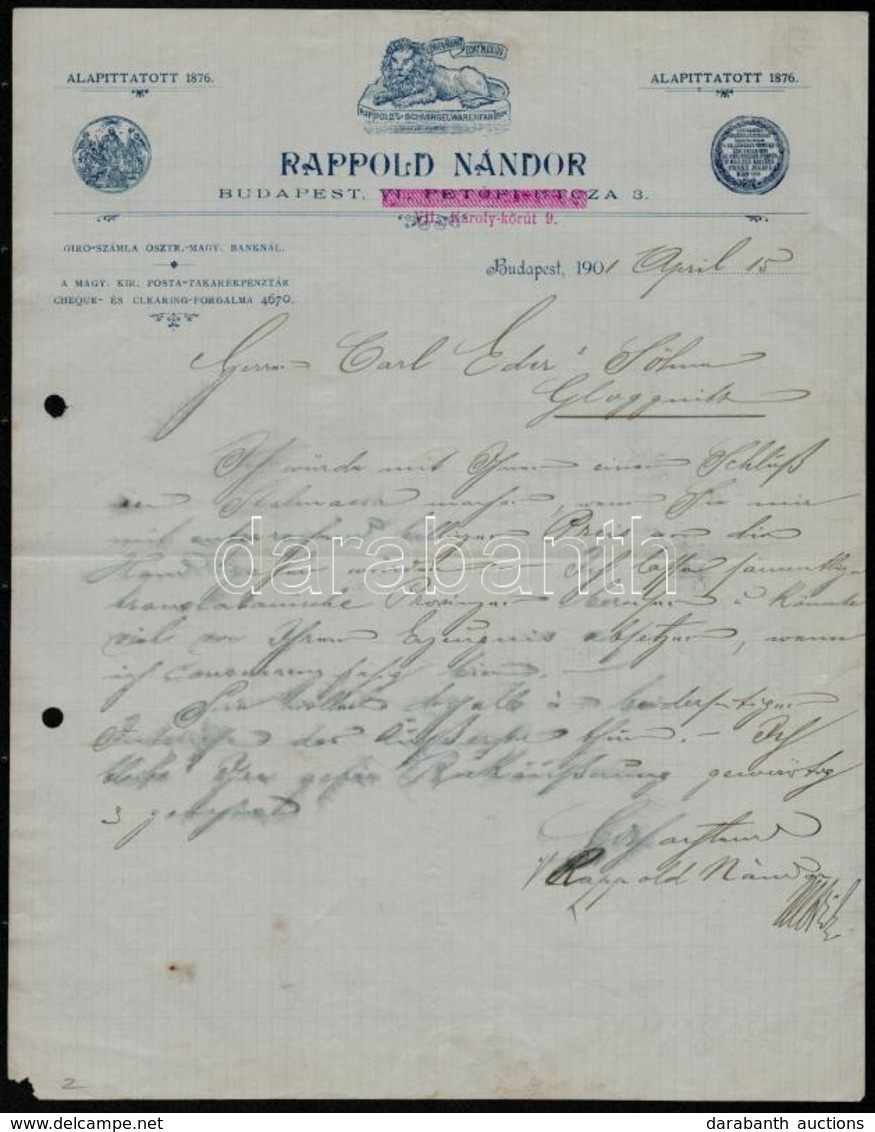 1901 Budapest, Rappold Nándor Gyára, Díszes Fejléces Levél - Unclassified