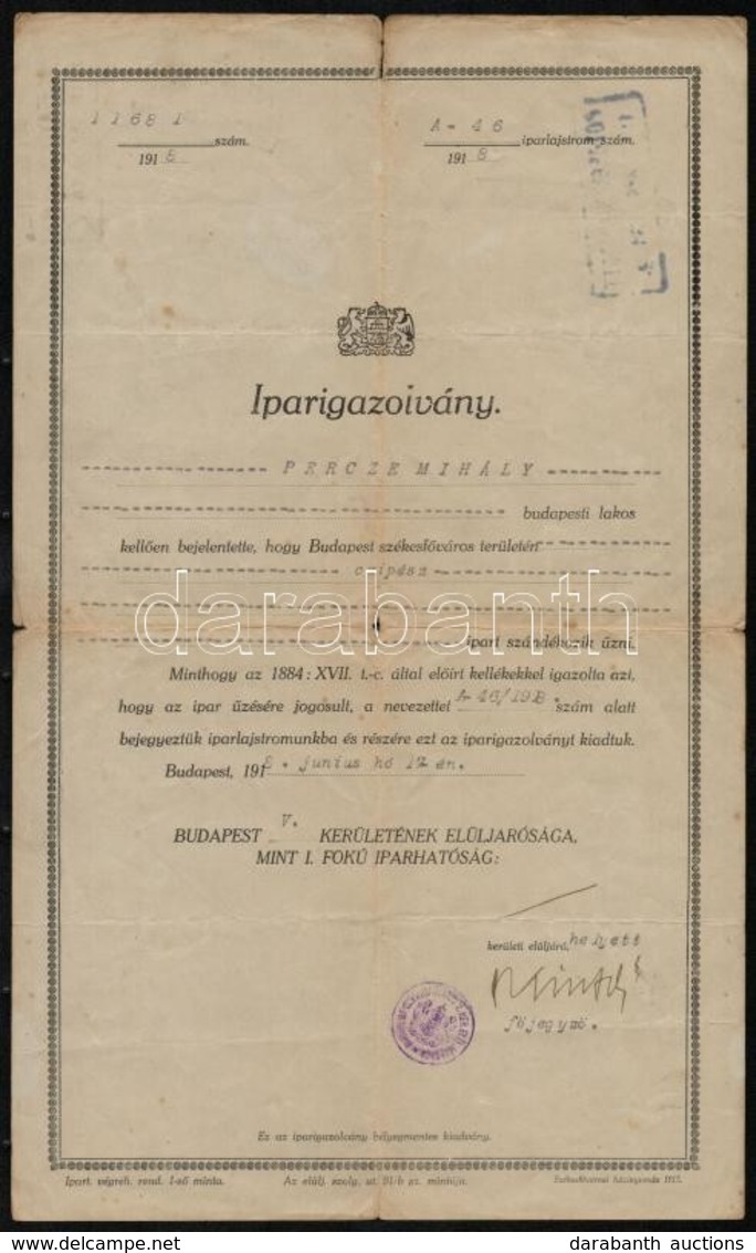1918 Iparigazolvány Budapesti Cipész Részére - Unclassified