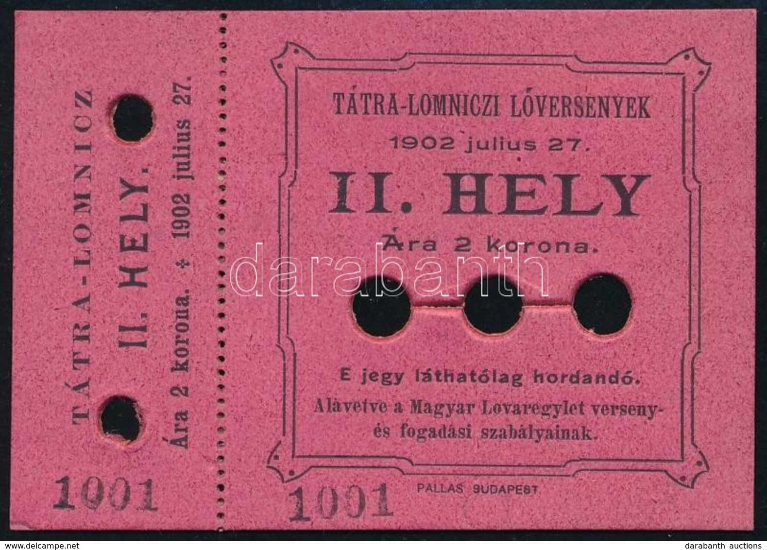 1902 Tátralomnici Lóverseny, Helyjegy, 6,5x9 Cm - Zonder Classificatie