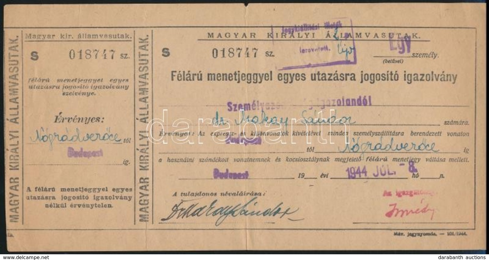 1935-1944 2 Db Vasúti Utazási Igazolvány - Unclassified