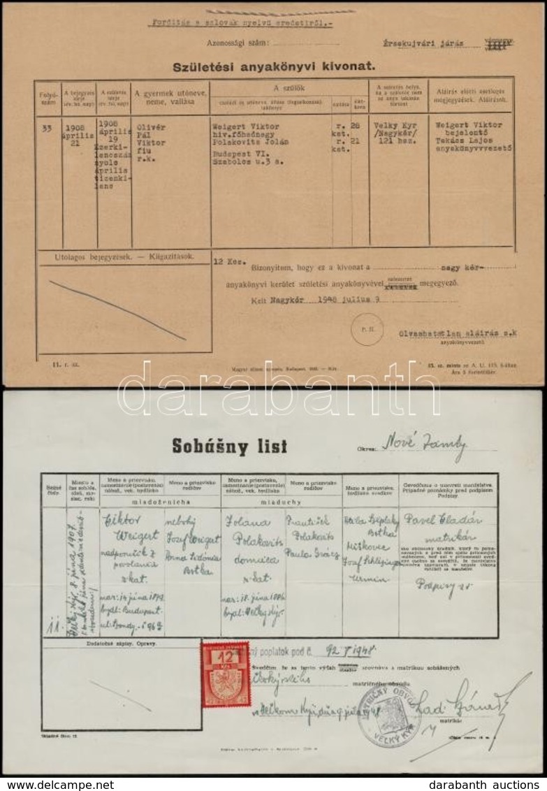 1948 Szlovák Házassági Anyakönyvi Kivonat Hivatalos Magyar Fordítással - Unclassified