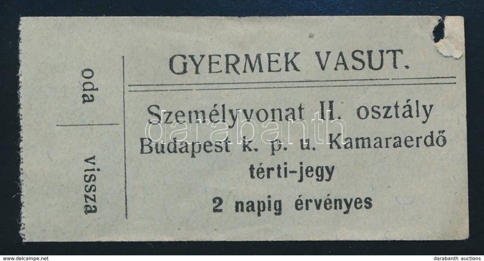 Gyermekvasút Jegy, Személyvonat II. Osztály,  Budapest Keleti-Kamaraerdő Viszonylatra - Zonder Classificatie