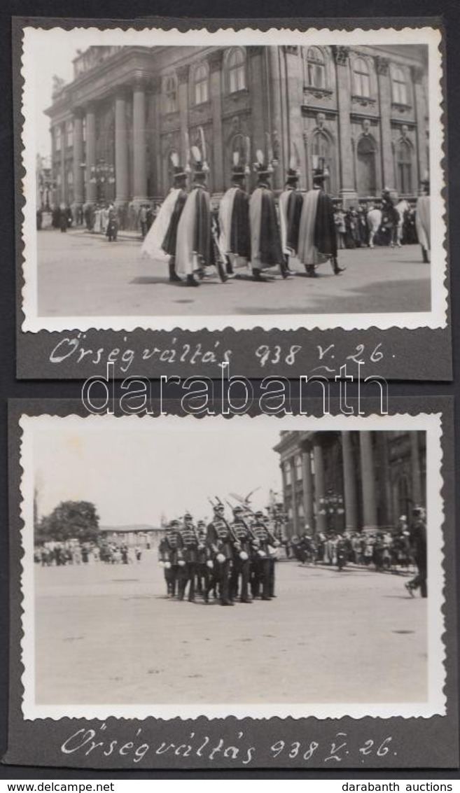 1938 Budapest, őrségváltás A Budai Várban, 2 Db Albumlapra Ragasztott, Feliratozott Fotó, 6×9 Cm - Andere & Zonder Classificatie