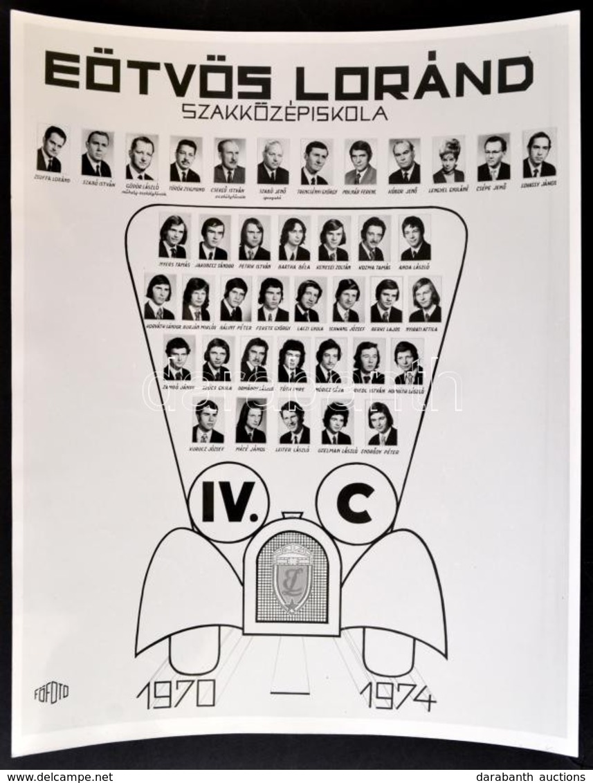 1974 Budapest, Eötvös Loránd Szakközépiskola Tanárai és Végzett Növendékei, Kistabló Nevesített Portrékkal, 30x24 Cm - Other & Unclassified