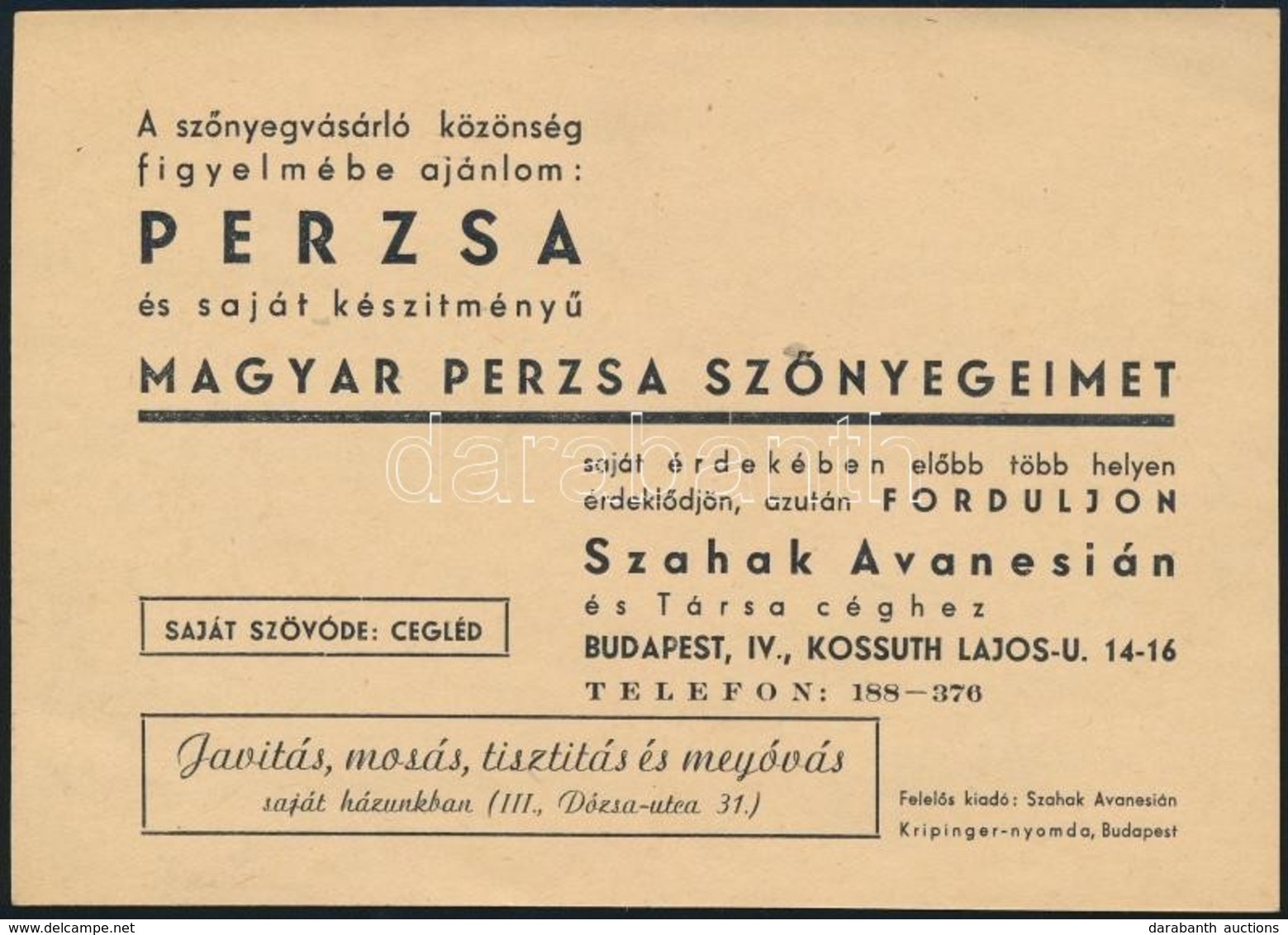 Szőnyegkészítők Szórólapjai (Szahak Avanesián, Szőnyegüzem, Ehrenfeld Gézáné), 3 Db - Reclame