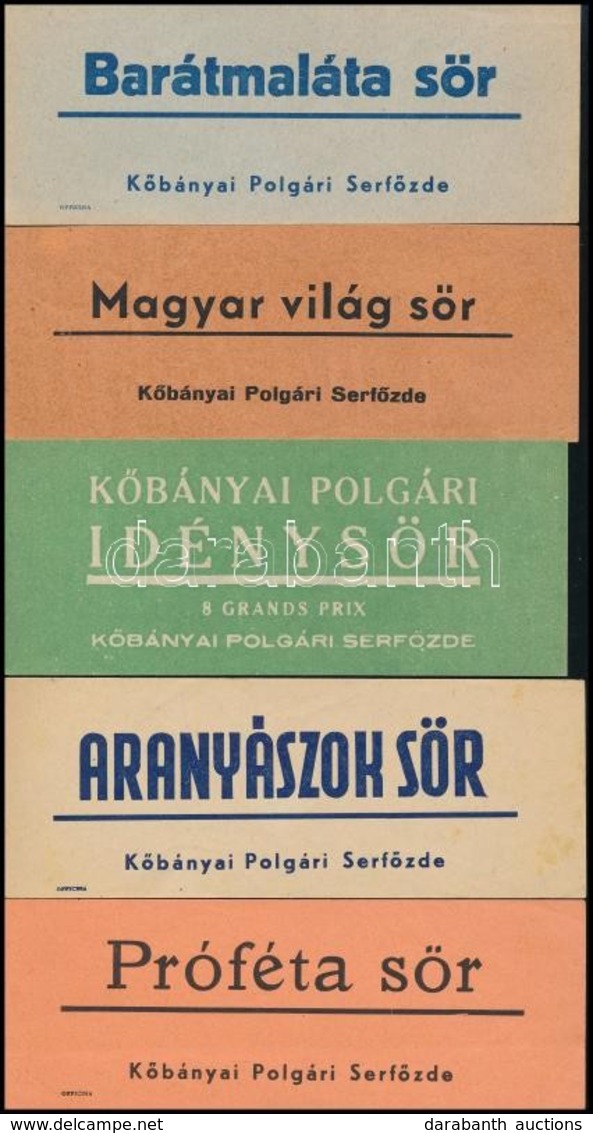 Cca 1920 A Kőbányai Polgári Serfőzde 5 Db Különböző Sörcímkéje - Reclame