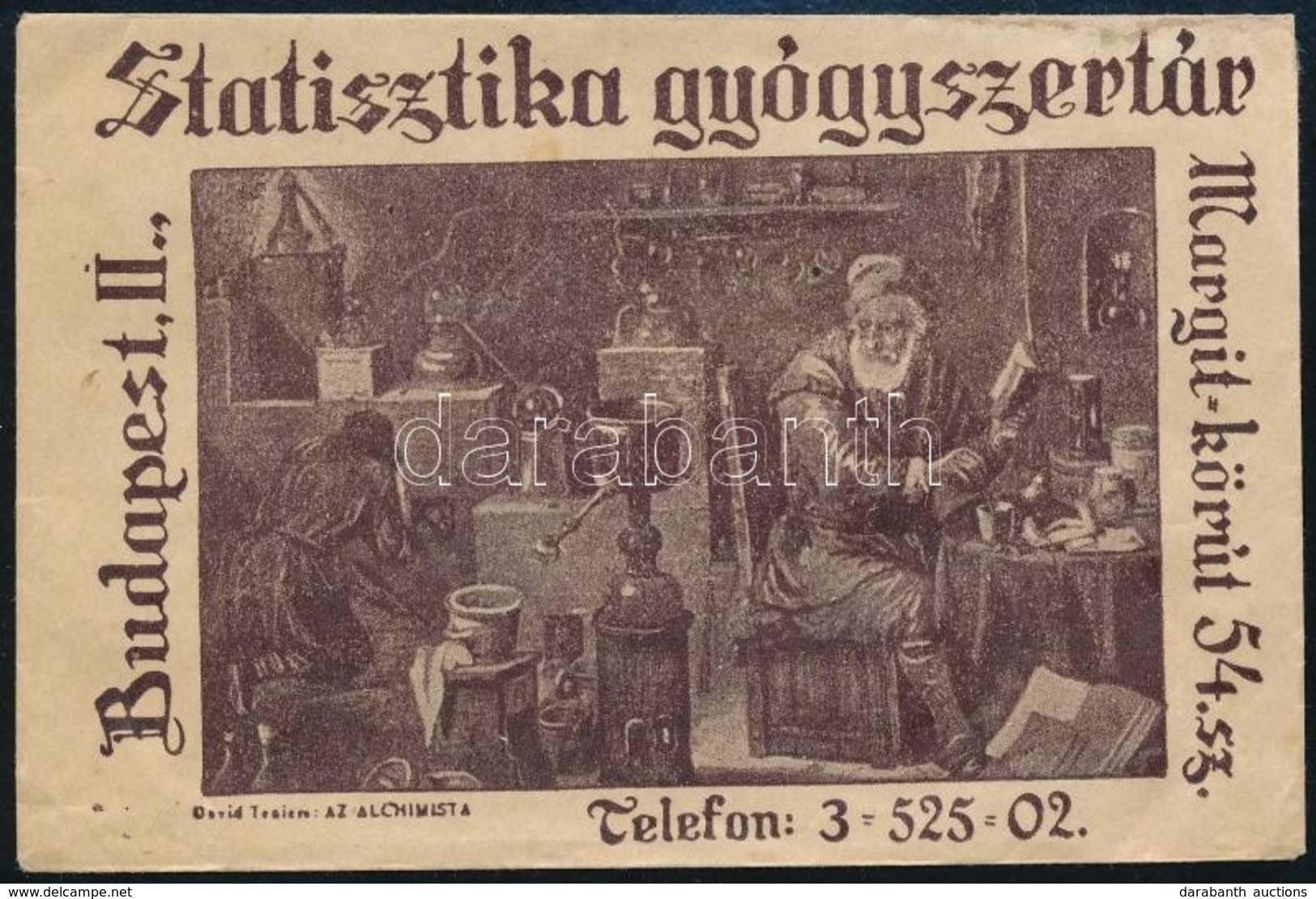 Cca 1930 Bp. II. Margit Körút, Statisztika Gyógyszertár Receptborítékja (restaurált) - Reclame