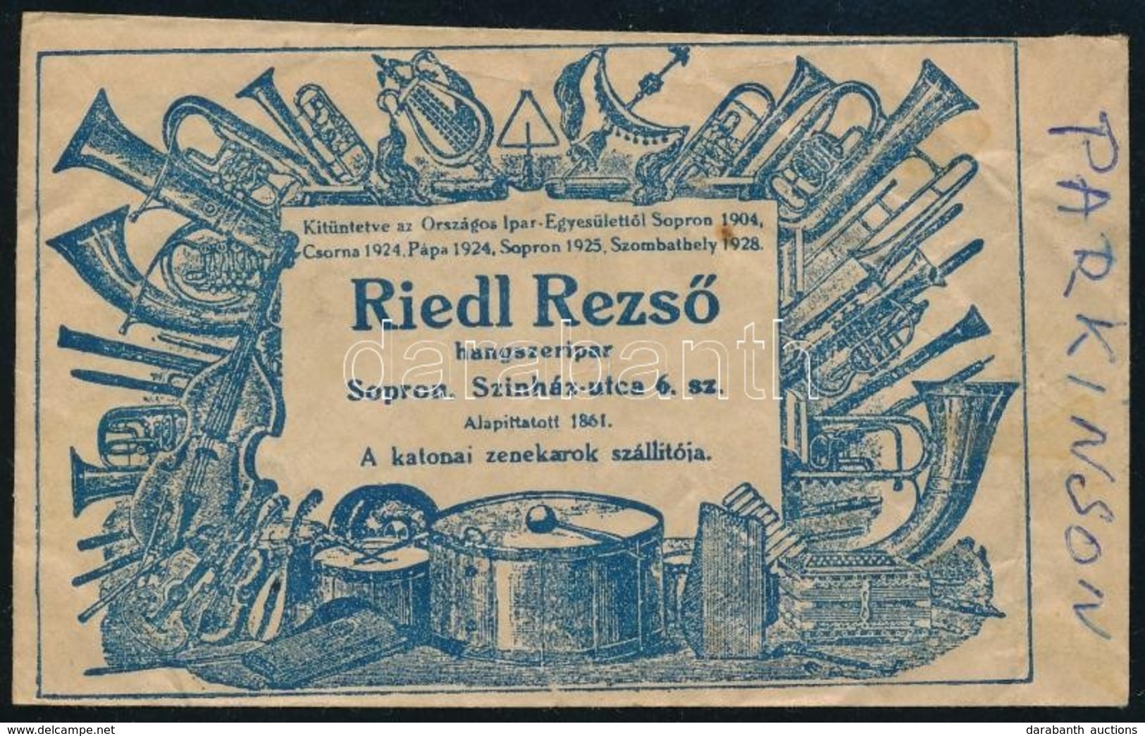 Cca 1930 Sopron, Riedl Rezső Hangszerkészítő Dekoratív Papírtasakja, 6,5×11 Cm - Advertising