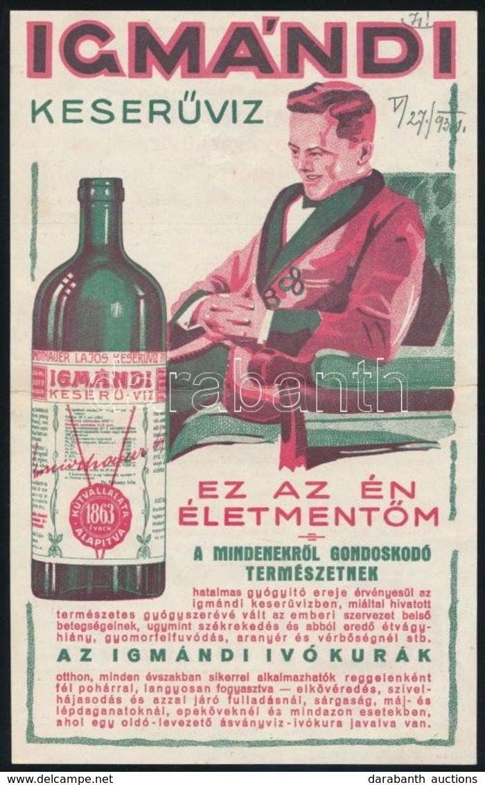 1931 Igmándi Keserűvíz Dekoratív Kétoldalas Reklámos Szórólap - Advertising
