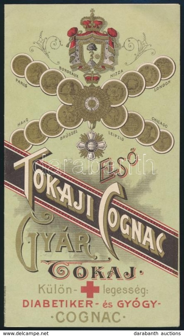 1906 Első Tokaji Cognac Gyár  Litho Reklámlap, Seidner Műintézetéből, 18x10 Cm - Reclame