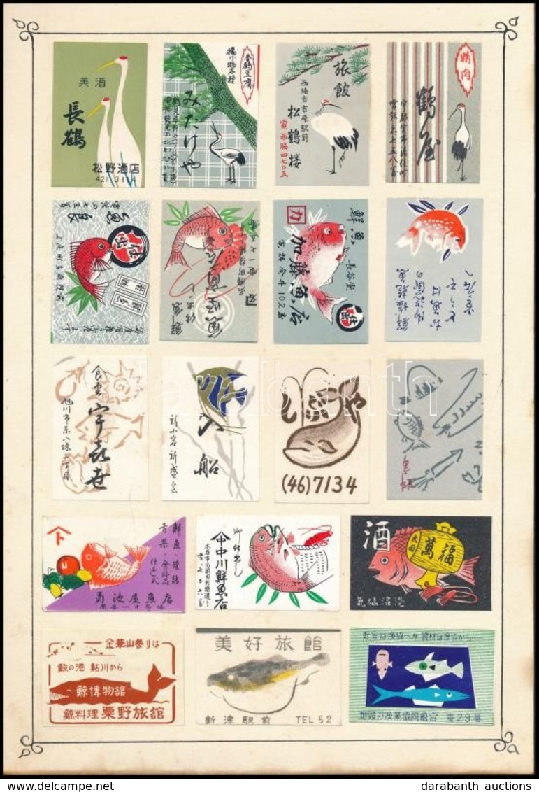 Cca 1950 127 Db Japán Gyufacímke, 8 Db Kartonlapra Ragasztva - Zonder Classificatie