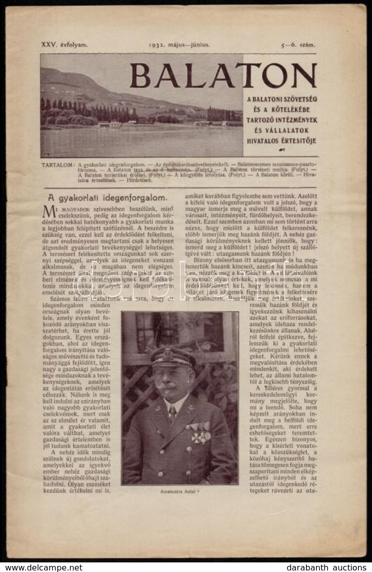 1923 Balaton, A Balatoni Szövetség Hivatalos értesítője. XXV. évf. 5-6. Száma. Sok Képpel és Hirdetéssel - Sonstige & Ohne Zuordnung