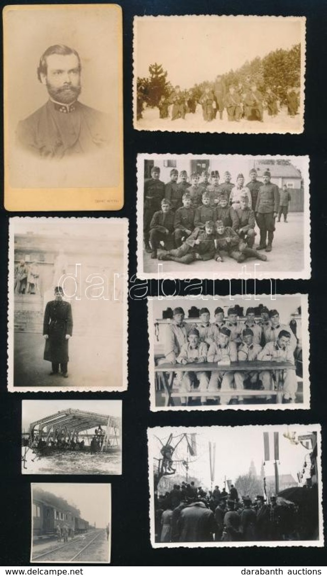 1860-1940 Vegyes Katonai Fotó Tétel, 17 Db, Fotó, Keményhátú Fotó, Fotólap, Változó állapotban, 13x9 Cm és 4x4 Cm Között - Andere & Zonder Classificatie
