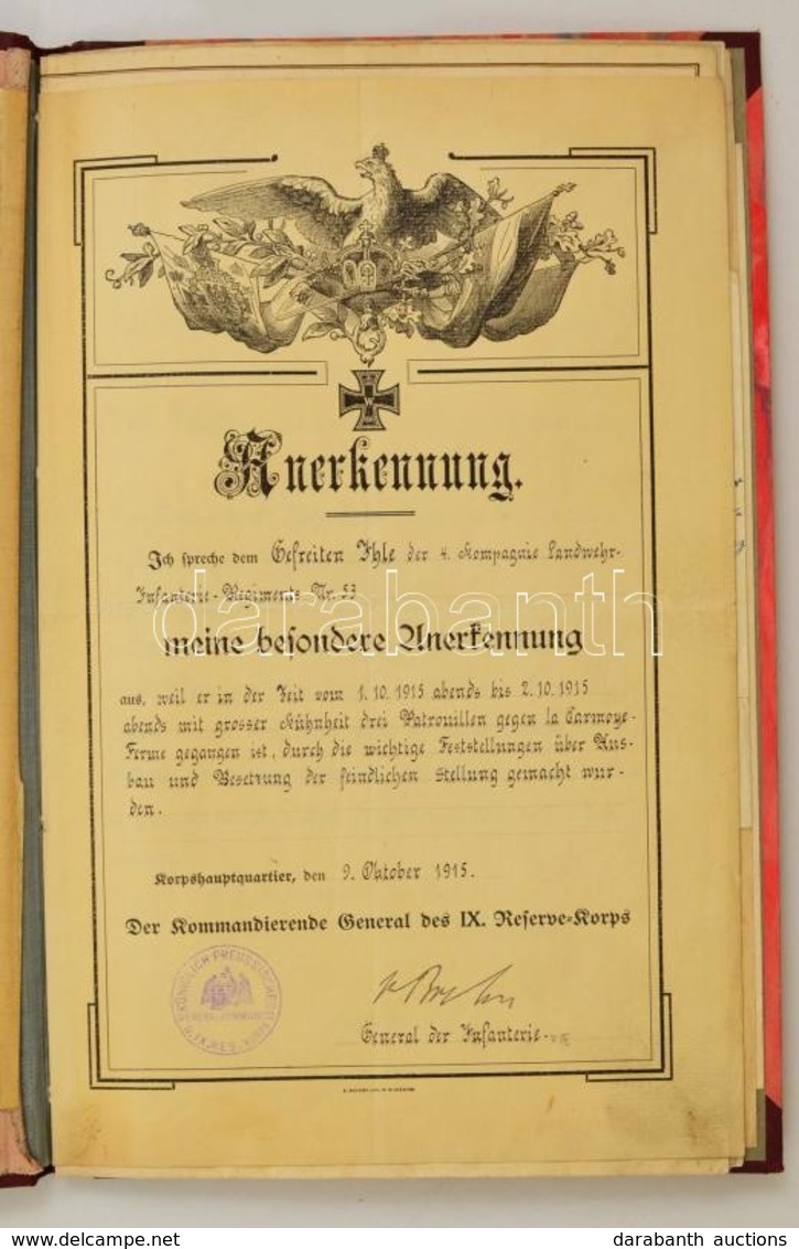 1914-1918 Egy Német Katona I. Világháborús Emlékei Fényképeken és Elismeréseken. 10 Db Elismerő Oklevél, Levél és Adomán - Andere & Zonder Classificatie