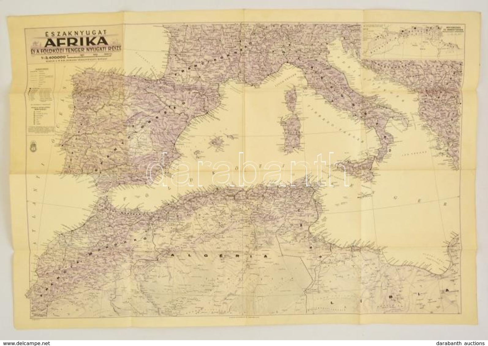 1942 Északnyugat Afrika és A Földközi Tenger Nyugati Része, 1:3,400.000, M. Kir. Honvéd Térképészeti Intézet, 92x62cm - Other & Unclassified