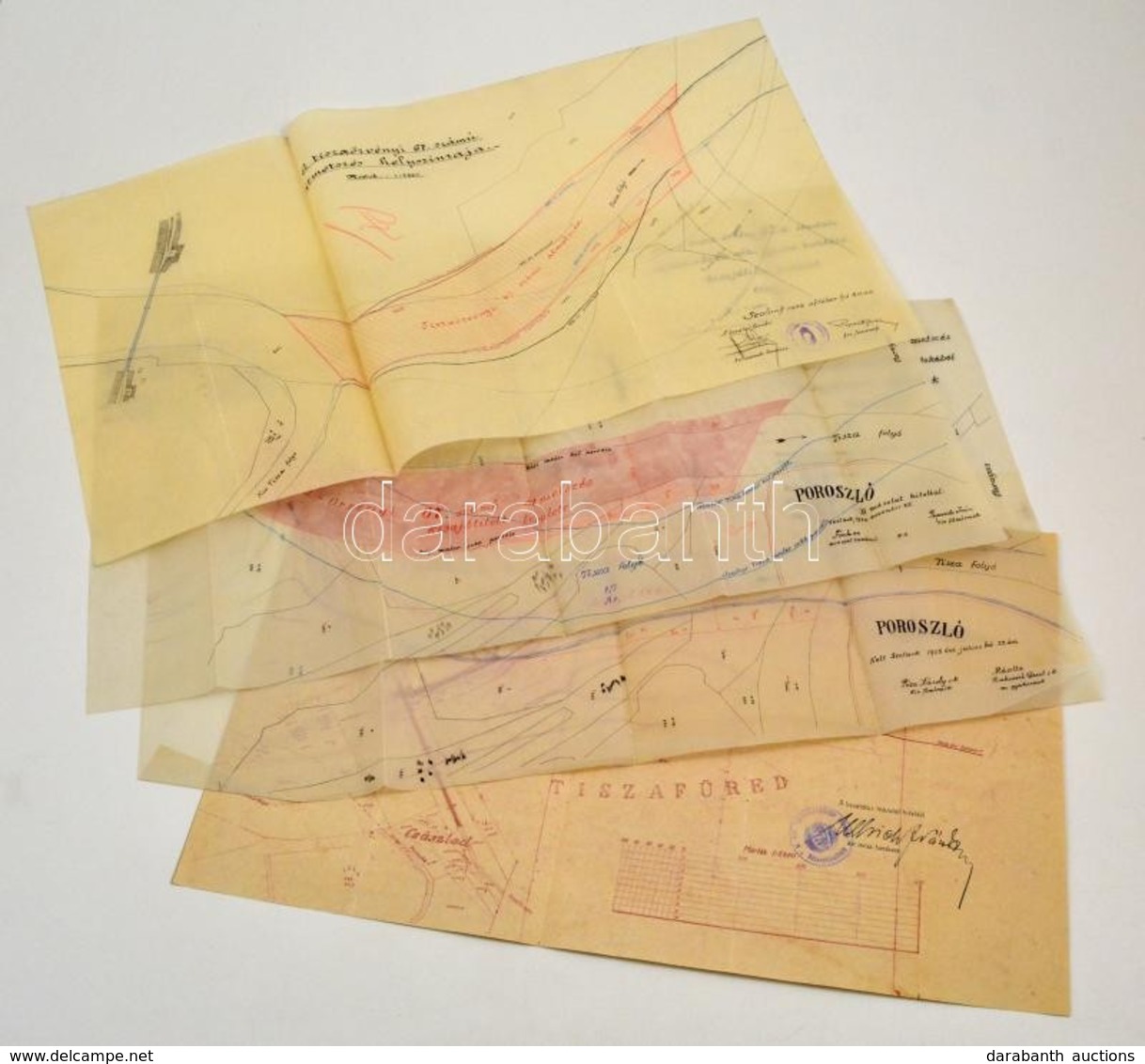 1906-1932 A Tisza-örvényi 67. Sz. átmetszés 3 Db Térképe, Valamint Tiszafüredi Folyószakasz Térképe (Szartos-Darvastiszá - Andere & Zonder Classificatie