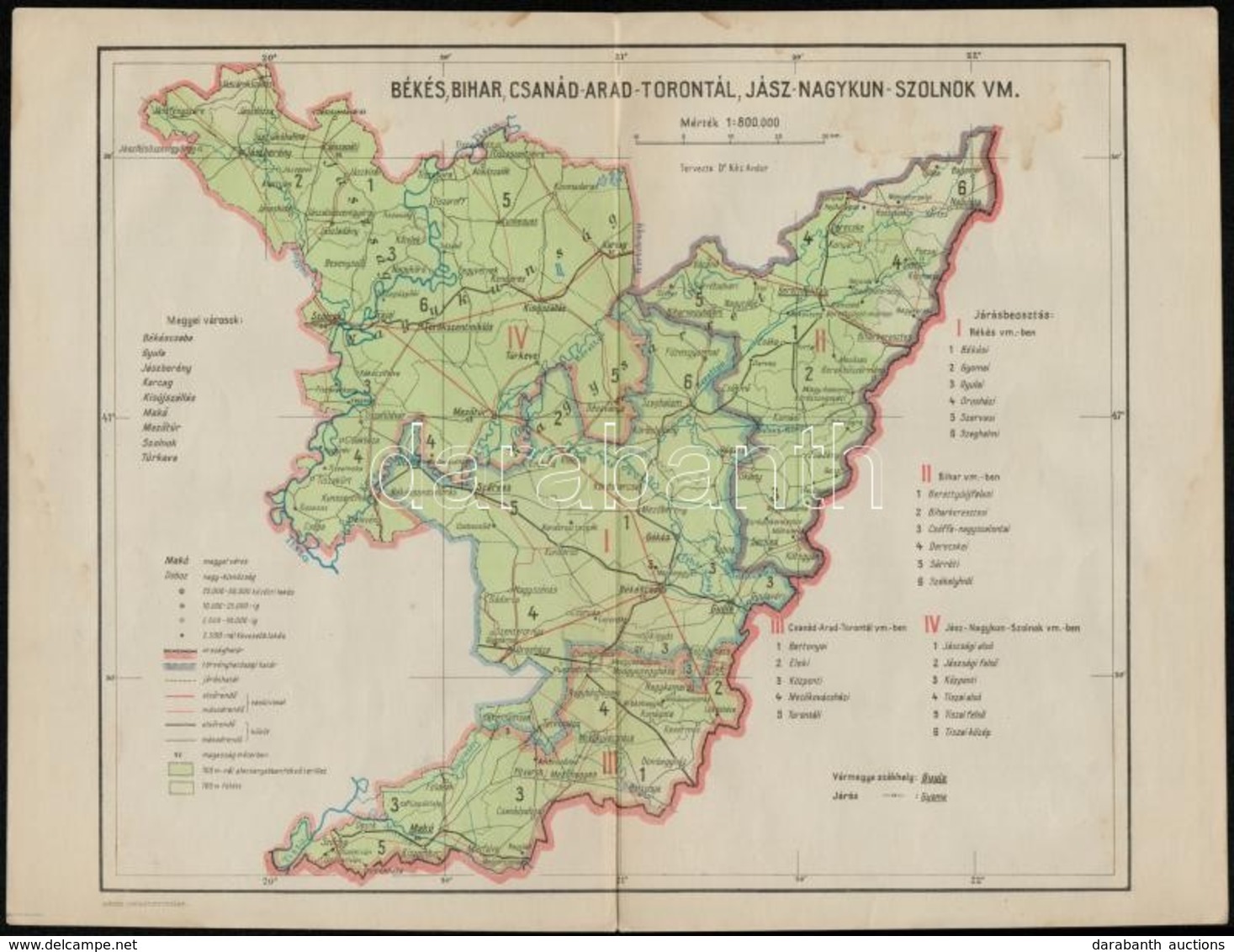 Cca 1890 Délkelet Magyarország Megyéinek Térképe 34x17 Cm - Andere & Zonder Classificatie