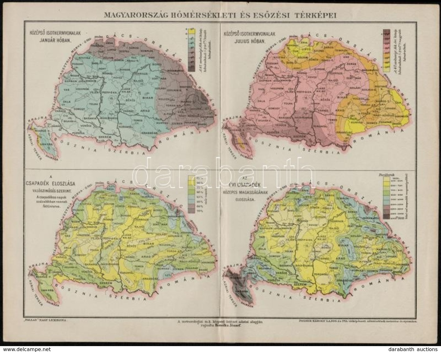 Cca 1890 Magyarország Hőmérsékleti és Esőzési Térképei 30x24 Cm - Andere & Zonder Classificatie