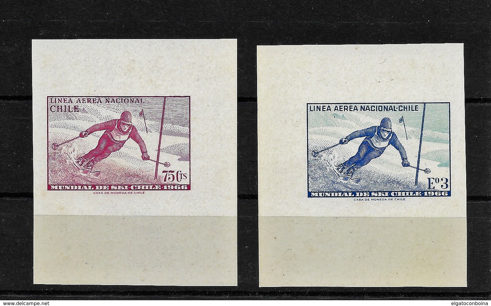 CHILE 1966, SKI WORLD CHAMPIONSHIP, 2 VALUES IMPERFORATED MICHEL 645/46 - Chile