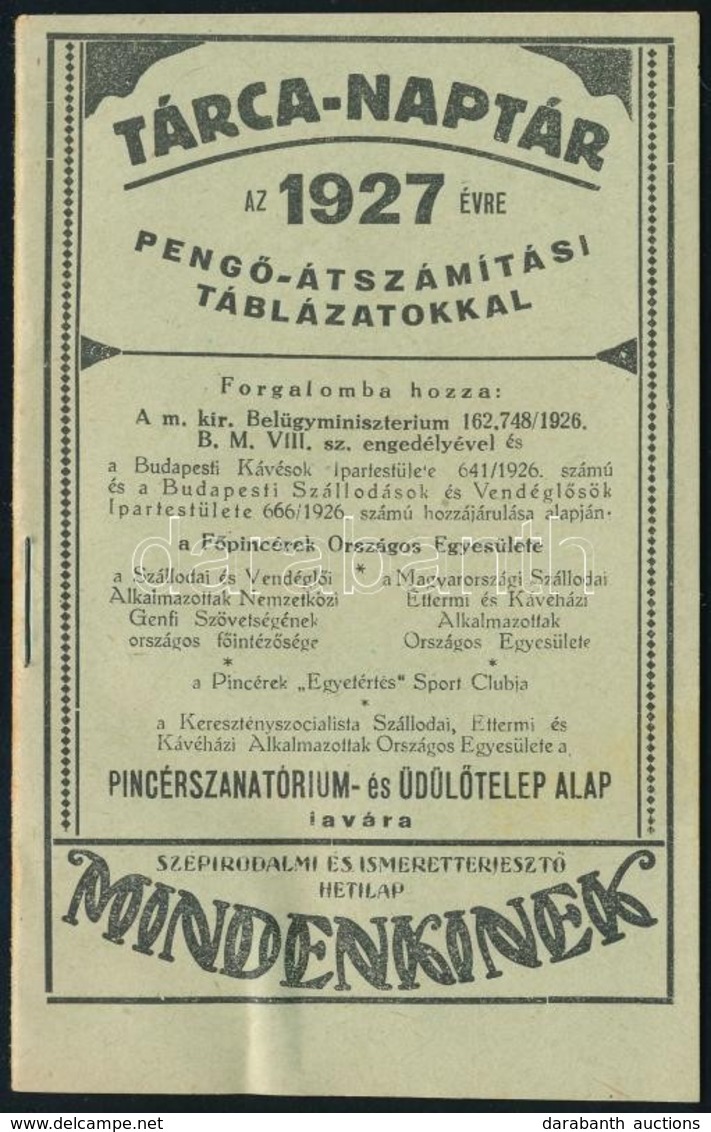 1927 Tárca-Naptár, Pengő átszámítási Táblázatokkal, 11,5x7 Cm - Unclassified