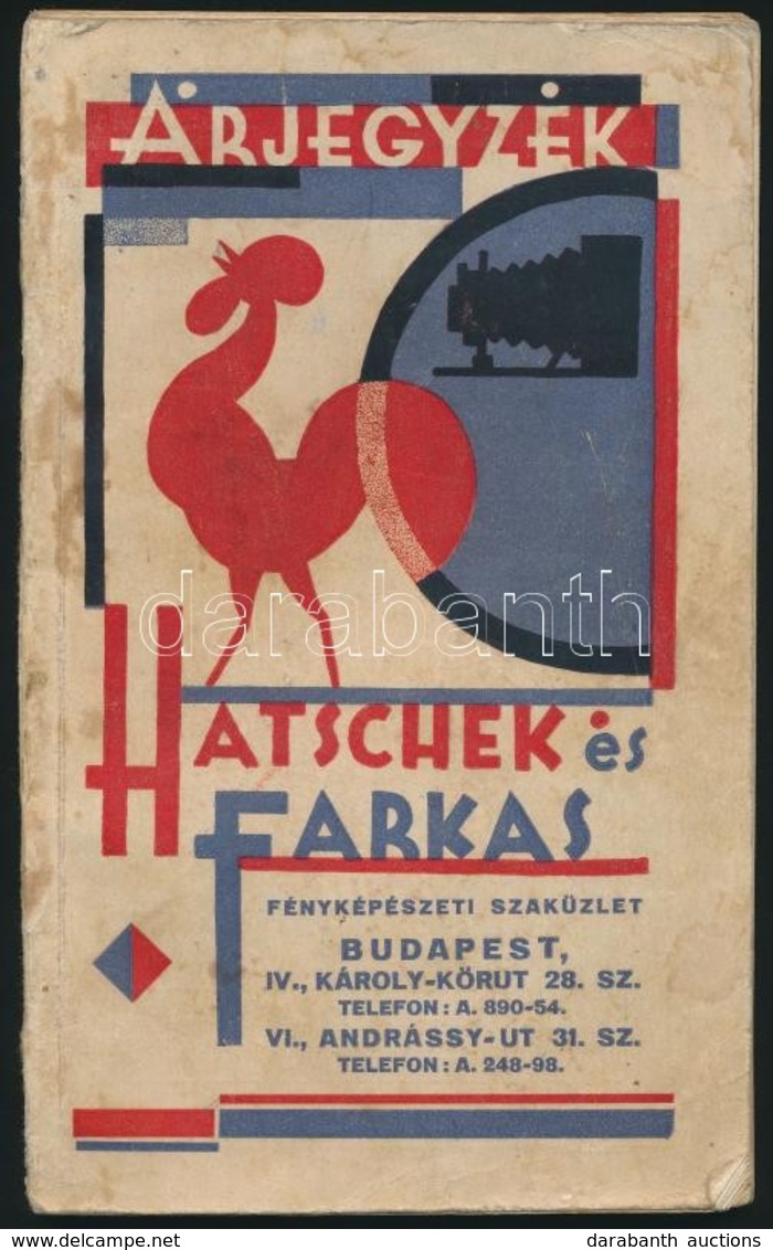 1929 Bp., Hatschek és Farkas Fényképészeti Szaküzletének árjegyzéke, Képekkel, Reklámokkal, 96p - Unclassified