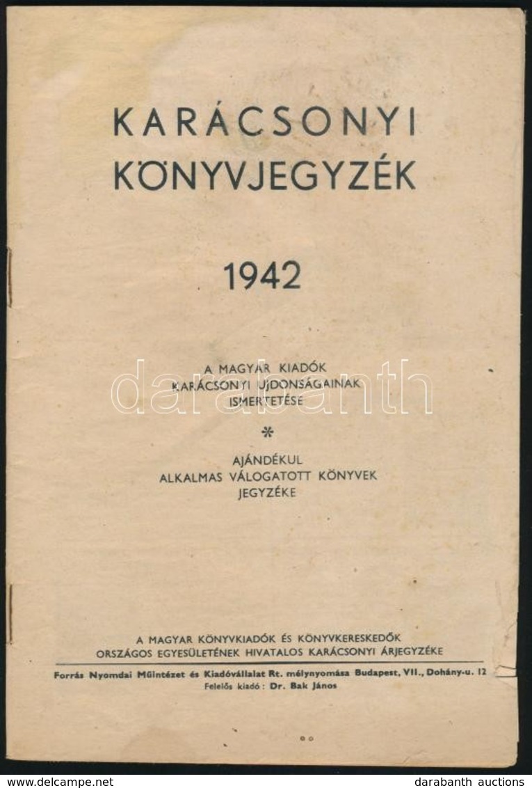 1942 Karácsonyi Könyvjegyzék 62p. Folttal - Zonder Classificatie