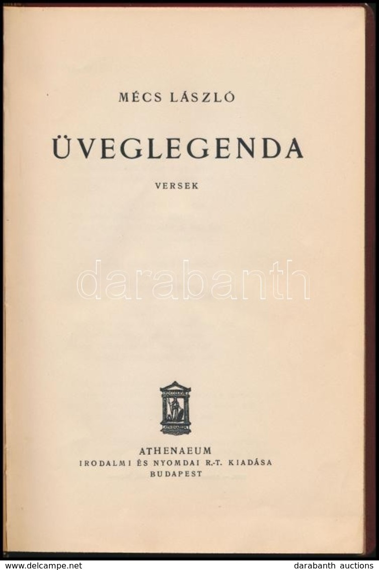 Mécs László: Üveglegenda. Versek. Bp.,é.n., Athenaeum. Átkötött Félvászon-kötés, Ex Libris-szel. - Zonder Classificatie