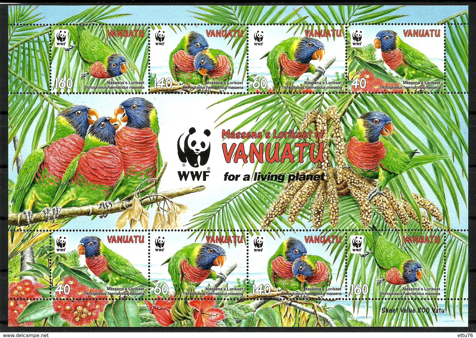 VANUATU 2011 WWF BIRDS,RAINBOW LORIKEET SHEET  MNH - Parrots