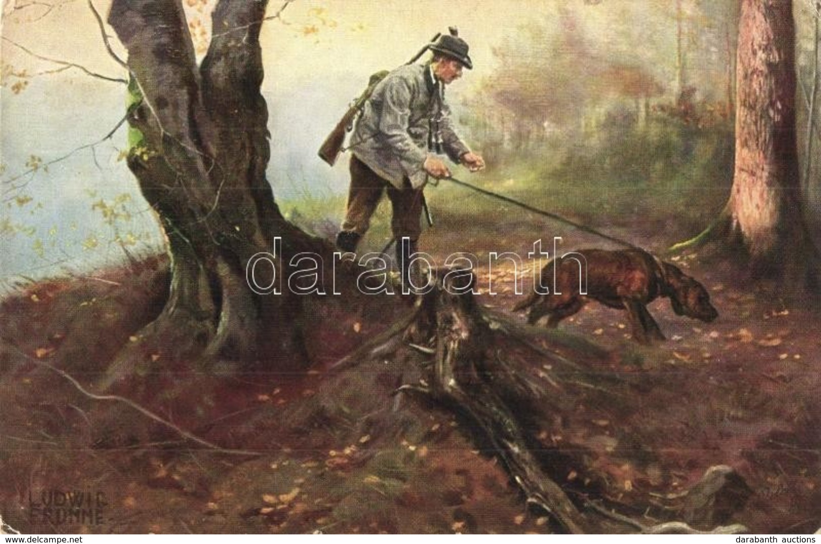 ** * 5 Db Régi Vadászos Művészlap / 5 Pre-1945 Hunting, Hunter Art Postcards - Unclassified