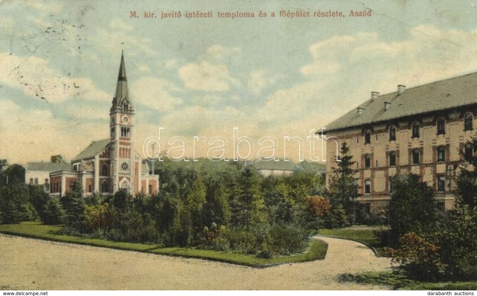 T4 1912 Aszód, M. Kir. Javító Intézeti Temploma és A Főépület. Kiadja Huszerl Sándor és Fia (EM) - Zonder Classificatie