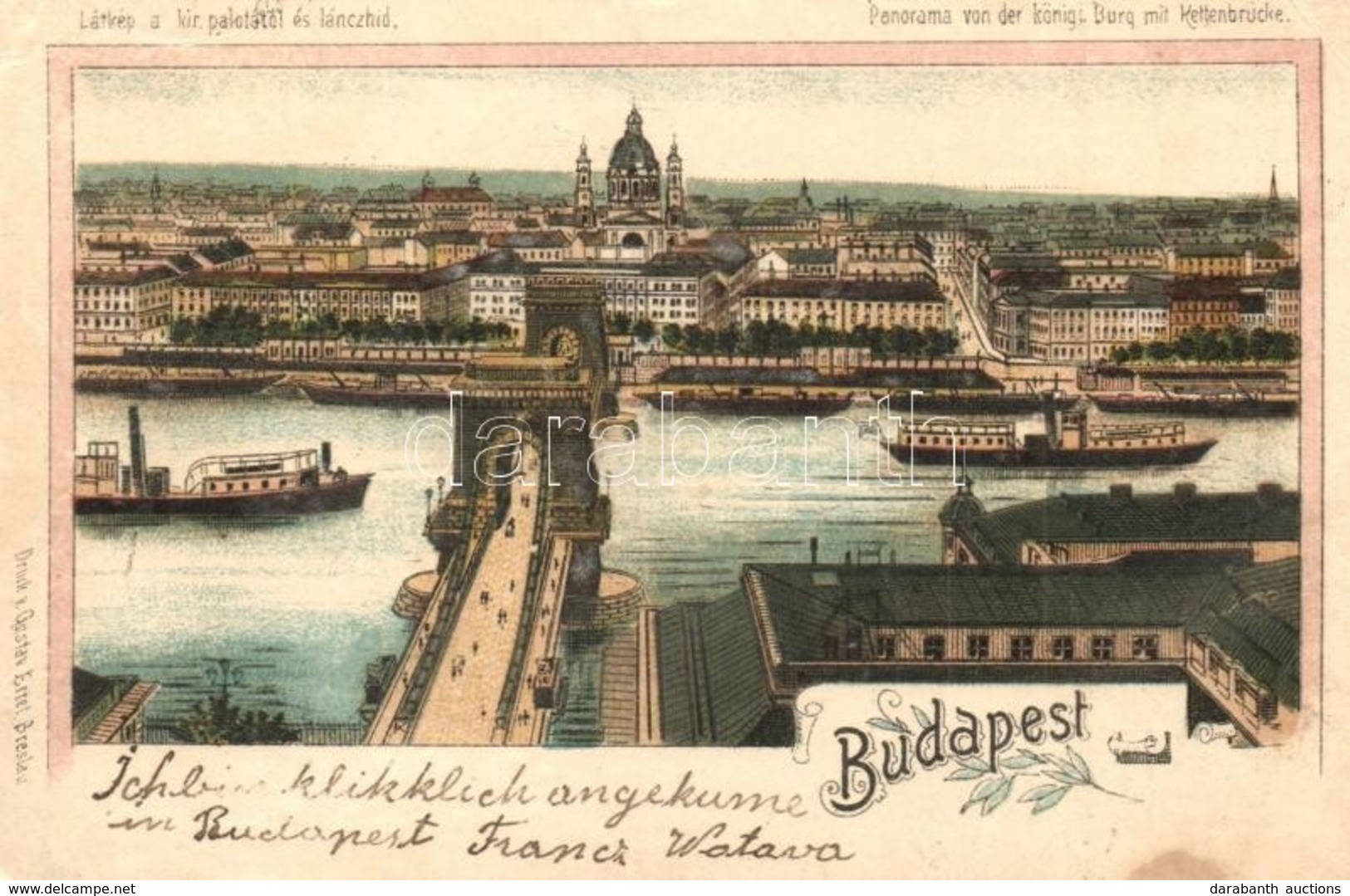 * T2/T3 1901 Budapest I. Látkép A Királyi Vártól, Lánchíd, Gőzhajók, Bazilika. Gustav Ertel, Art Nouveau, Litho (EK) - Zonder Classificatie