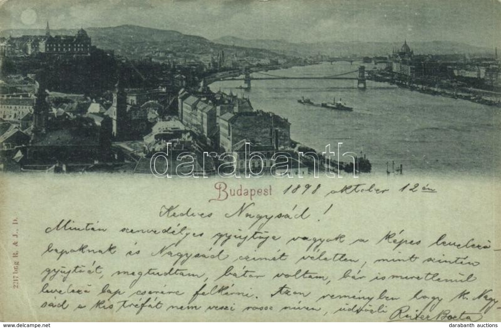 * T2/T3 1898 Budapest I. Kilátás A Gellérthegyről, Döbrentei Tér, Lánchíd, Gőzhajók (Rb) - Zonder Classificatie