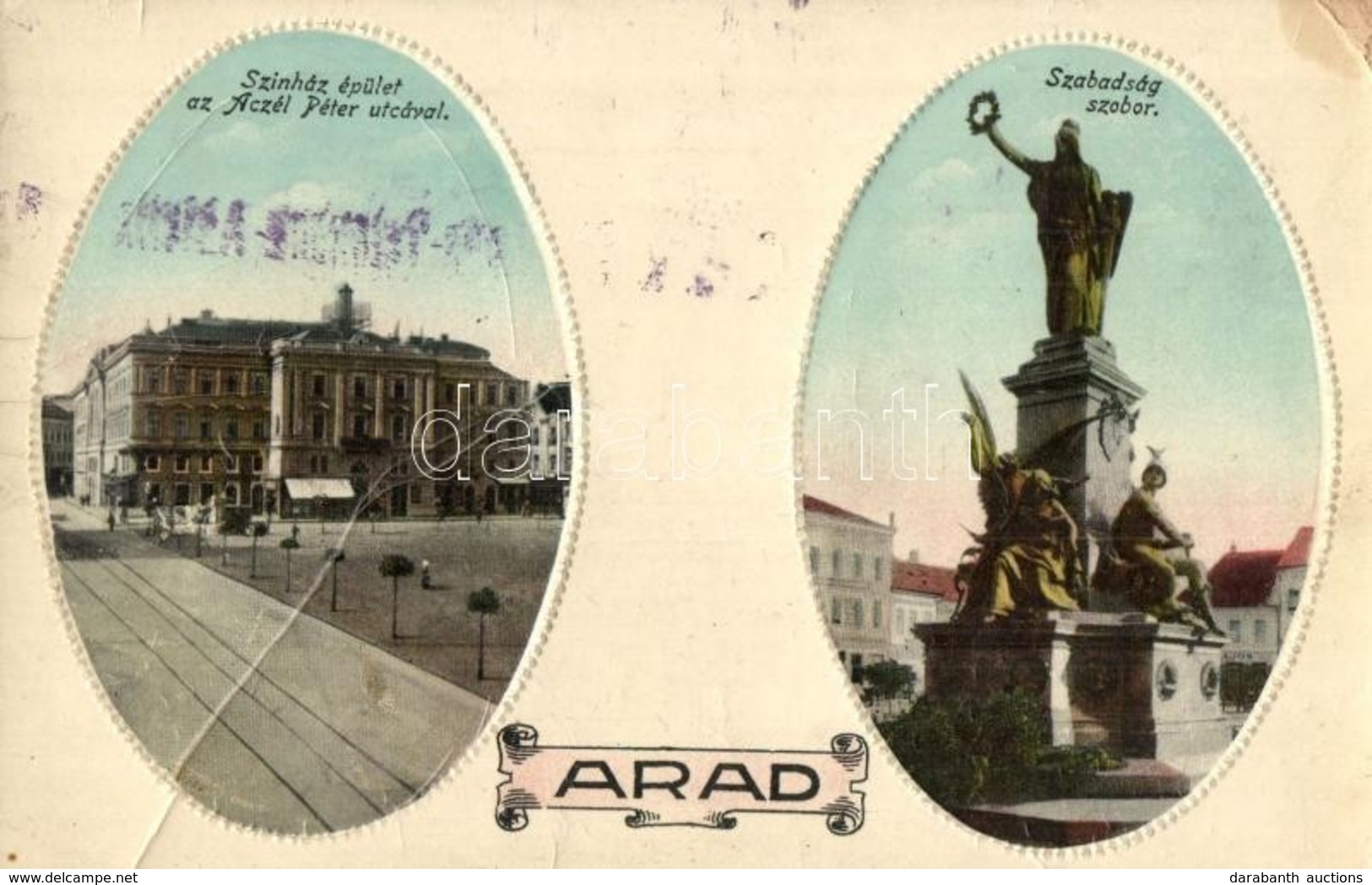 T3/T4 Arad, Színház épület Az Aczél Péter Utcával, Szabadság Szobor / Street View, Theater, Statue (fa) - Ohne Zuordnung