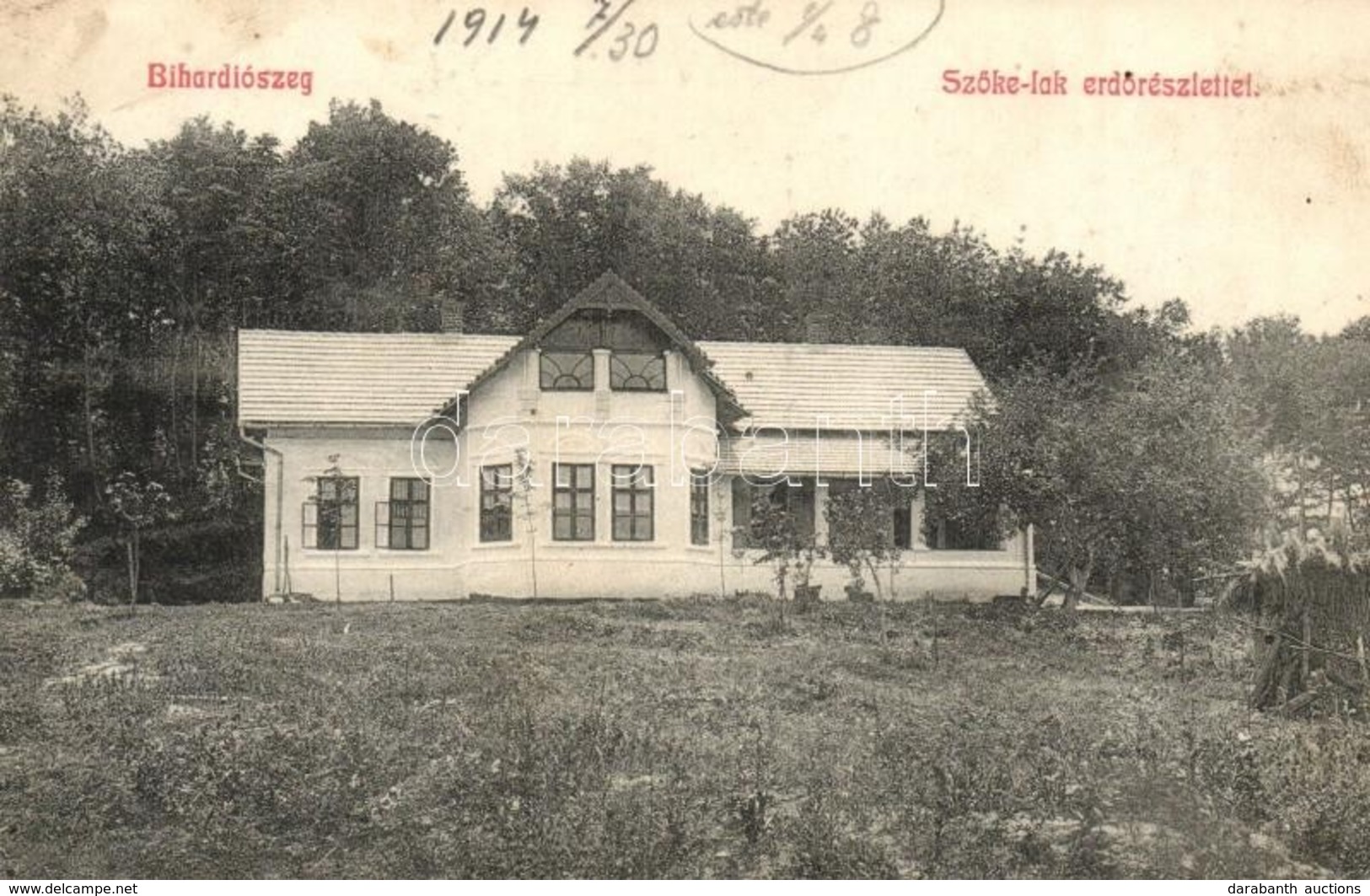 * T2/T3 1914 Bihardiószeg, Diosig; Szőke Lak Az Erdővel. Kiadja Deutsch József / Villa With The Forest (Rb) - Unclassified