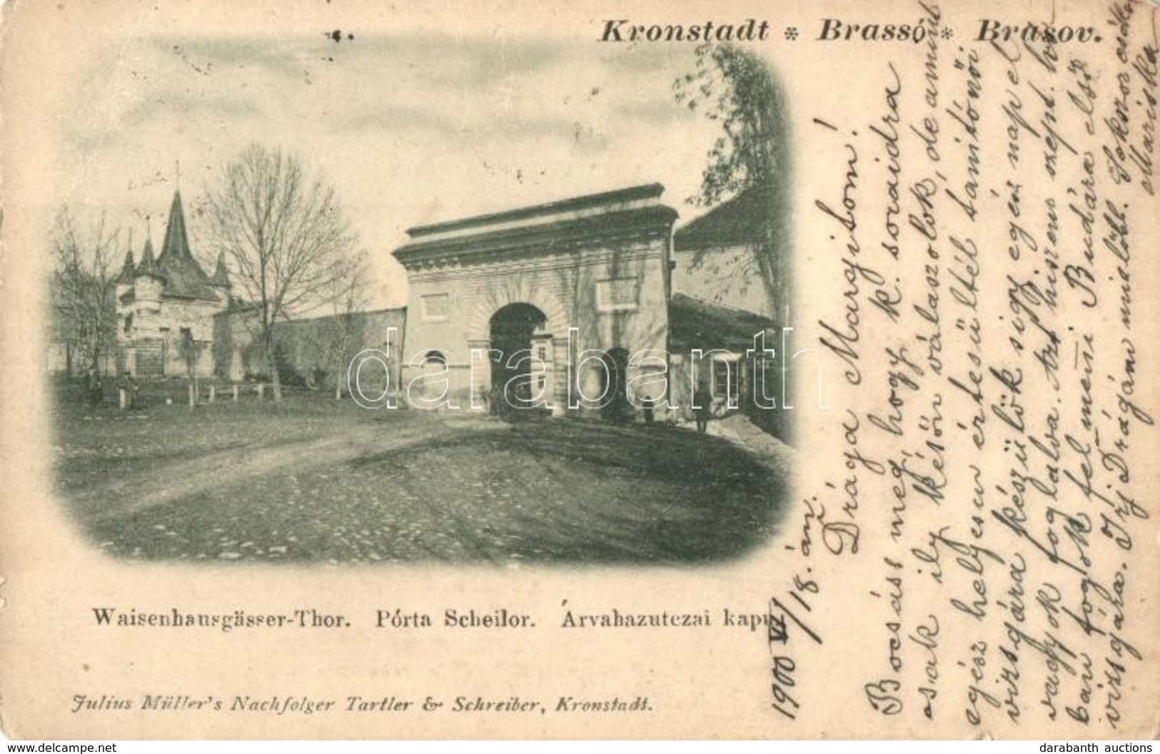 * T2/T3 1900 Brassó, Kronstadt, Brasov;  Árvaház Utcai Kapu. Julius Müller Kiadása / Porta Scheilor / Waisenhausgässer-T - Unclassified