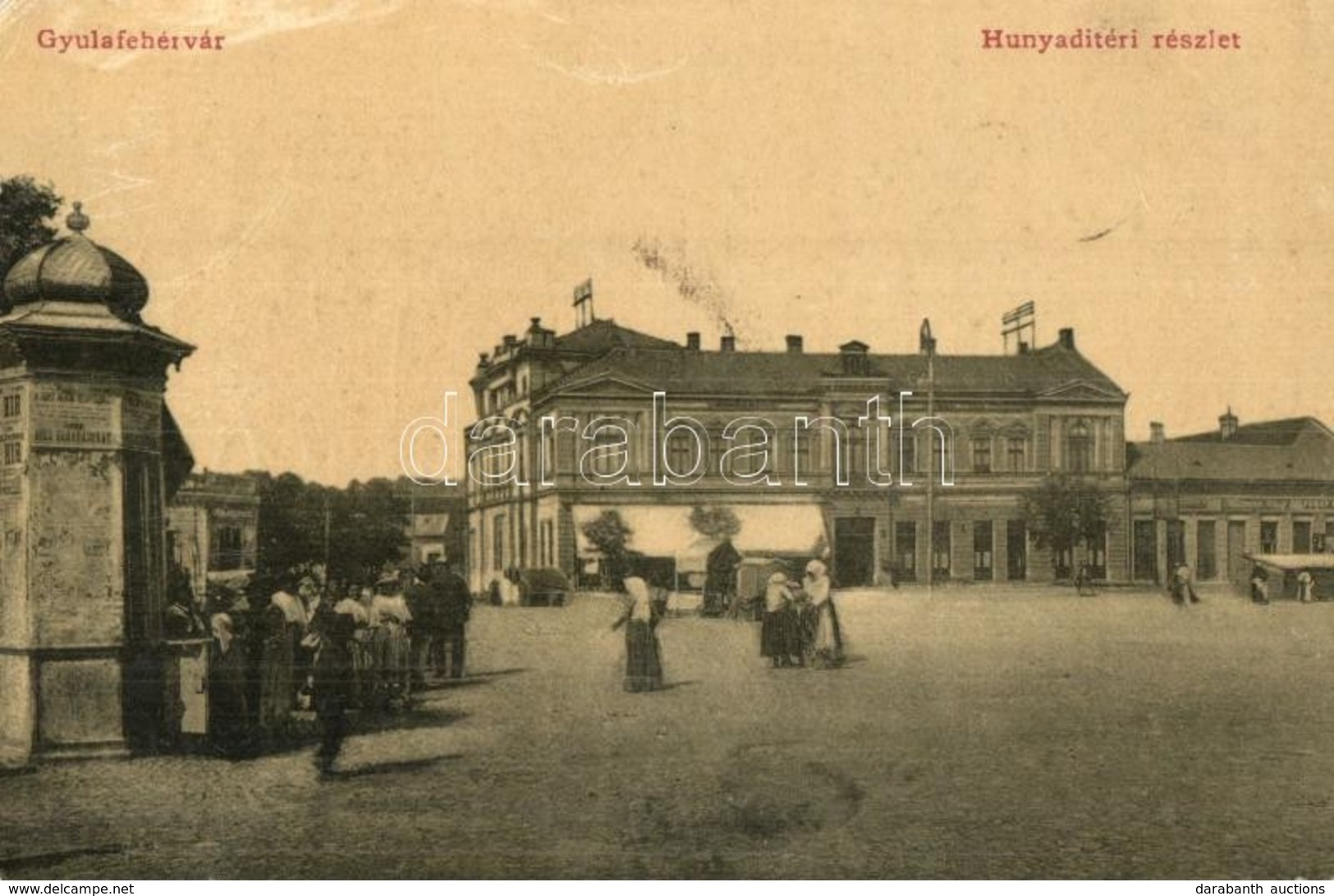 T2/T3 1910 Gyulafehérvár, Alba Iulia, Karlsburg; Hunyadi Tér, Hirdetőoszlop, Fürst M. üzlete. W.L. 3162. / Square, Adver - Zonder Classificatie