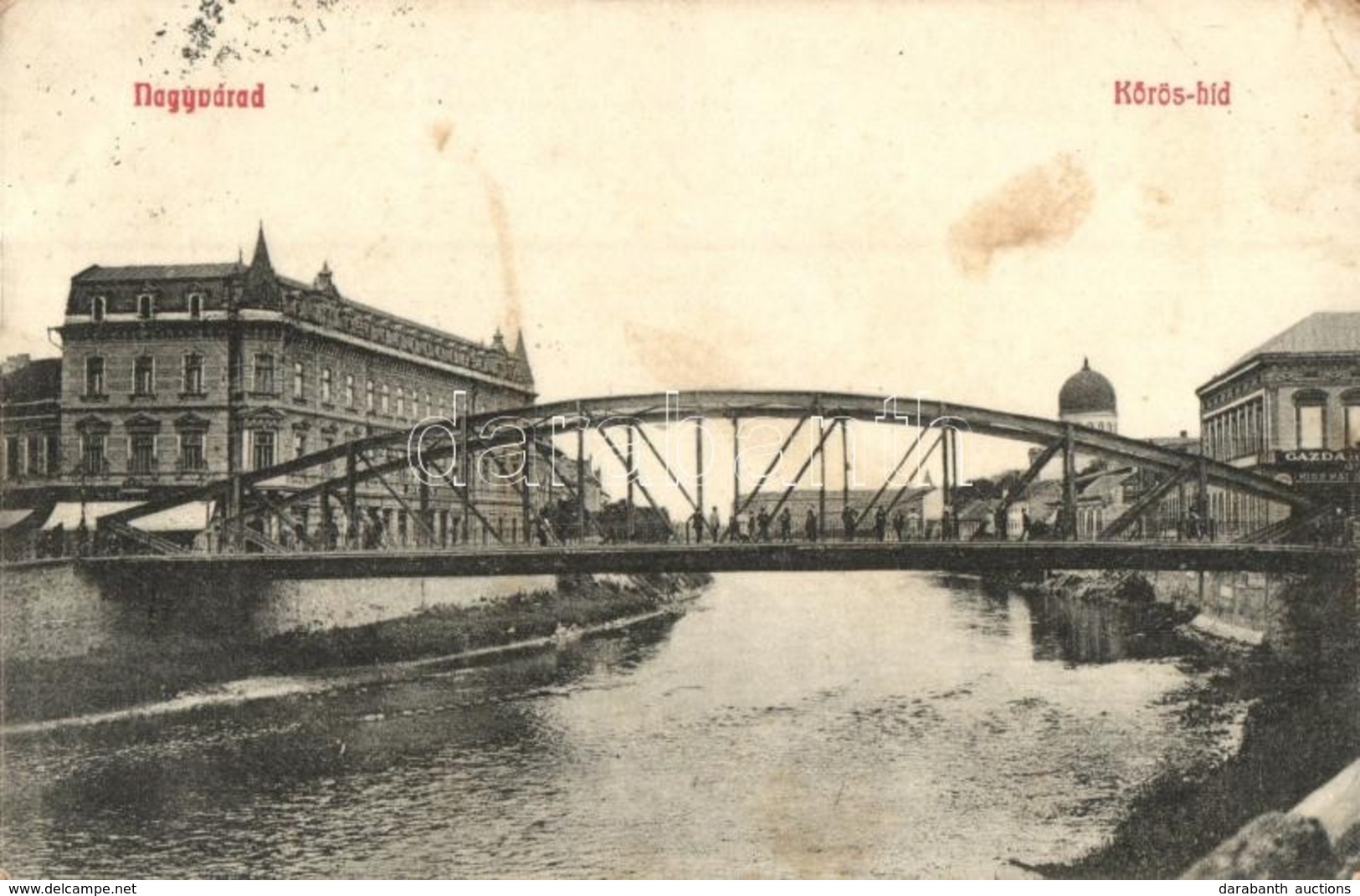 T2/T3 1910 Nagyvárad, Oradea; Körös Híd, Zsinagóga, üzletek / Cris River Bridge, Synagogue, Shops (EK) - Zonder Classificatie