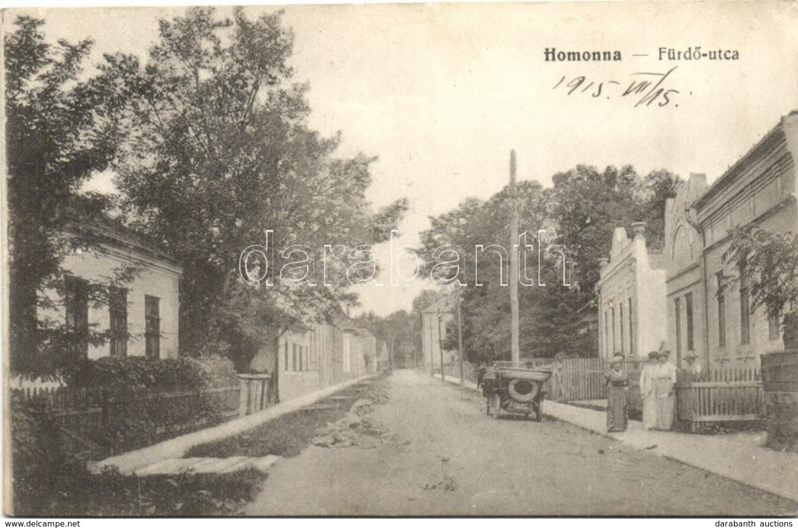 T2 1915 Homonna, Homenau, Humenné; Fürdő Utca / Street, Automobile + K.u.K. Militärzensur  (9.) Sátoraljaújhely - Unclassified