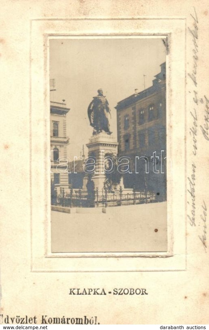 T3/T4 1905 Komárom, Komárno; Klapka Szobor, Kiadja Czike Dénes / Statue, Glued Photo (vágott / Cut) - Unclassified
