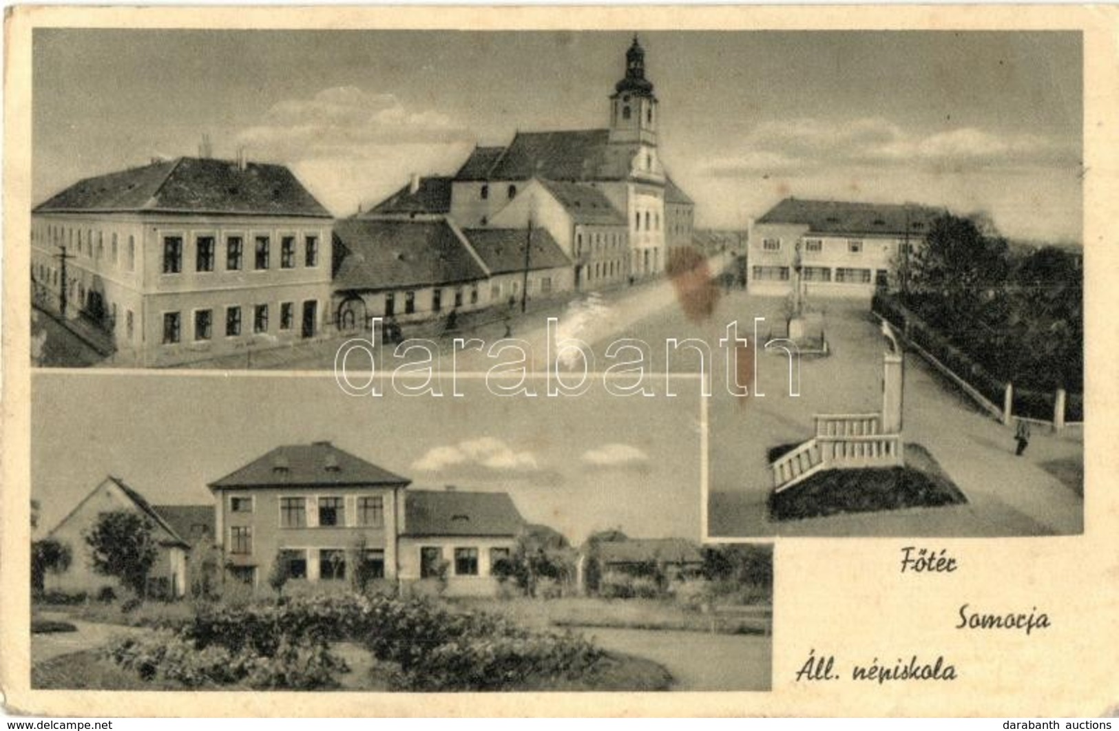 T3 Somorja, Csallóköz-Somorja, Samorín; Fő Tér, Templom, állami Iskola. Kiadja Kranzinger Nándor / Main Square, Church,  - Zonder Classificatie