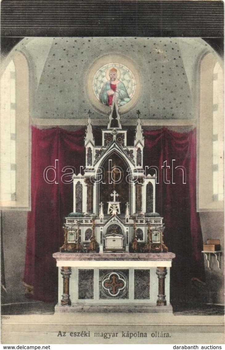 ** T2/T3 Eszék, Essegg, Osijek; Magyar Kápolna Oltára. Frank Béla Kiadása / Hungarian Chapel Interior, Altar (EK) - Unclassified